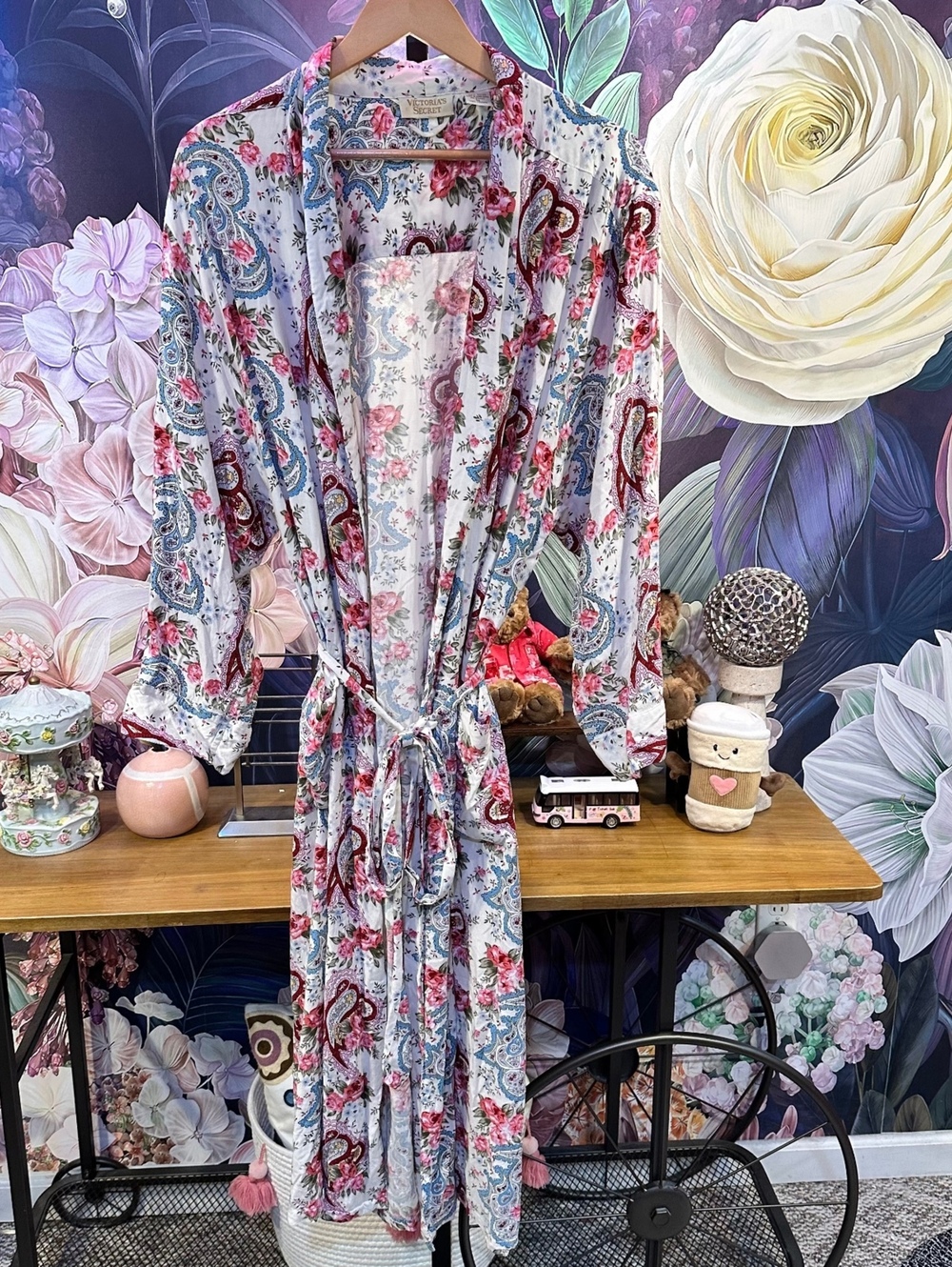 Vintage Victoria's Secret M Gold Label Floral Paisley Rayon Kimono Robe Boho HK